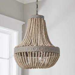 Aged Wood Beaded Chandelier - 3 Light