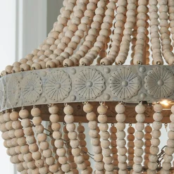 Aged Wood Beaded Chandelier - 3 Light