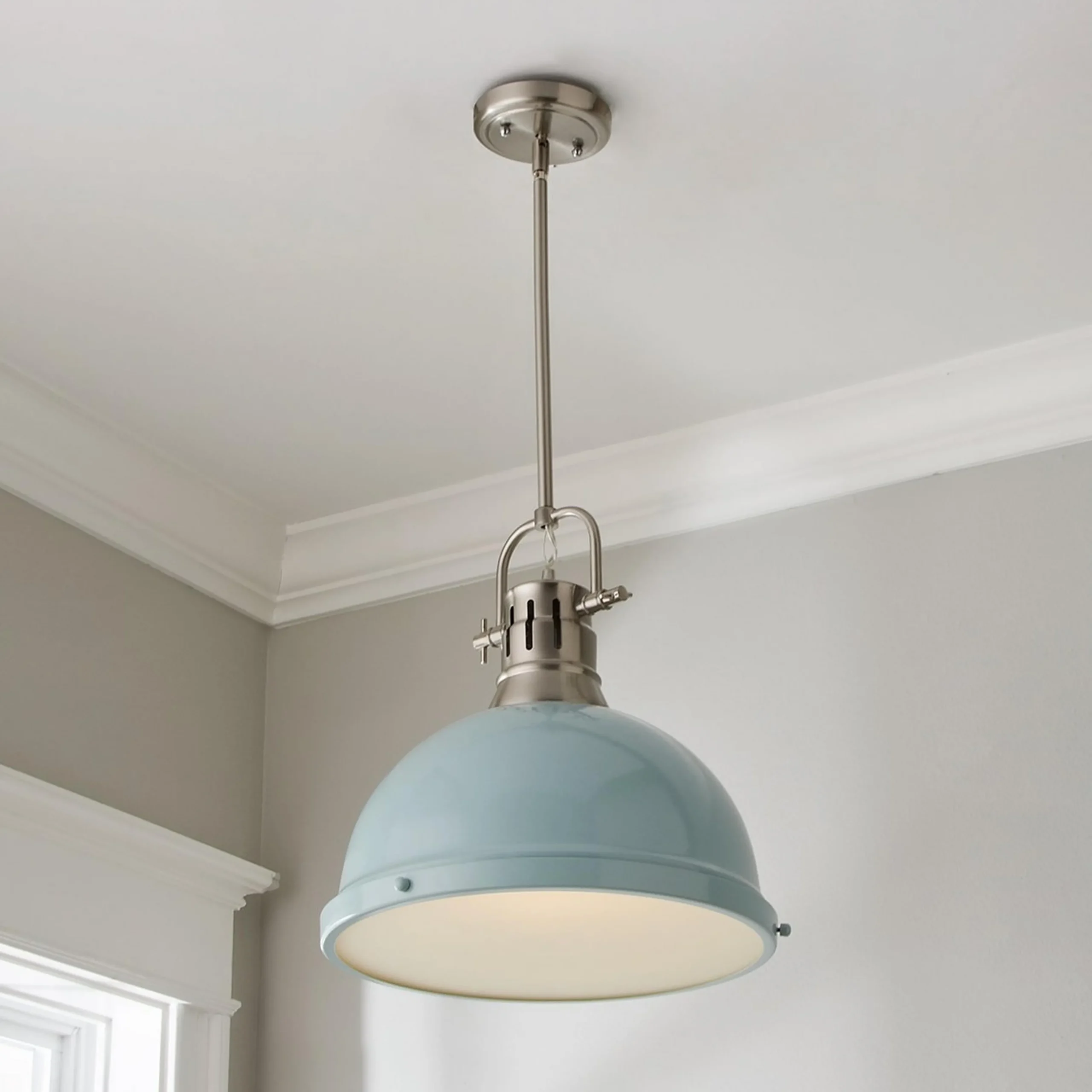 Classic Dome Shade Pendant Light with Rod - Large