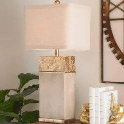 Concrete Block Gold Leaf Table Lamp