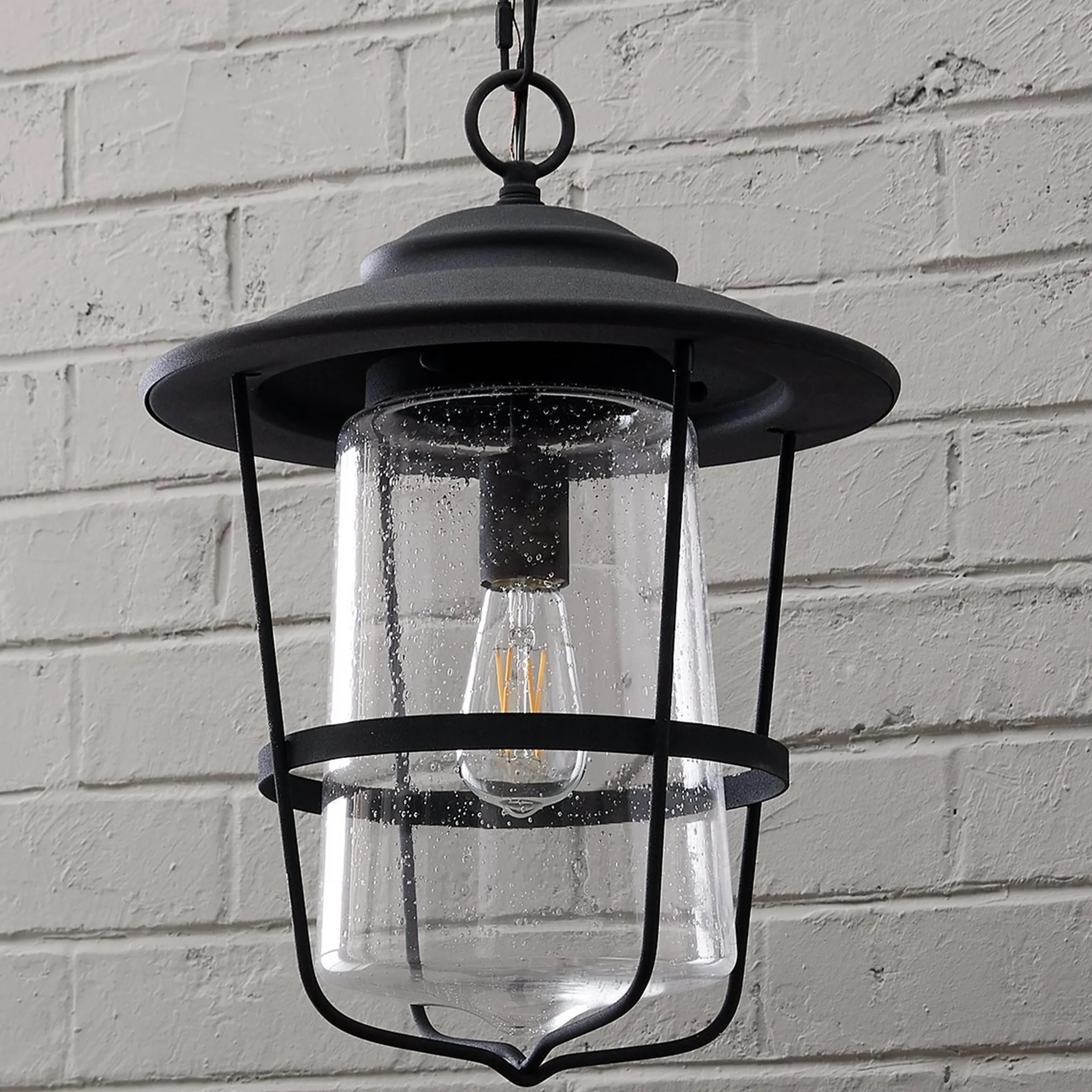 Contemporary Seeded Glass Outdoor Pendant