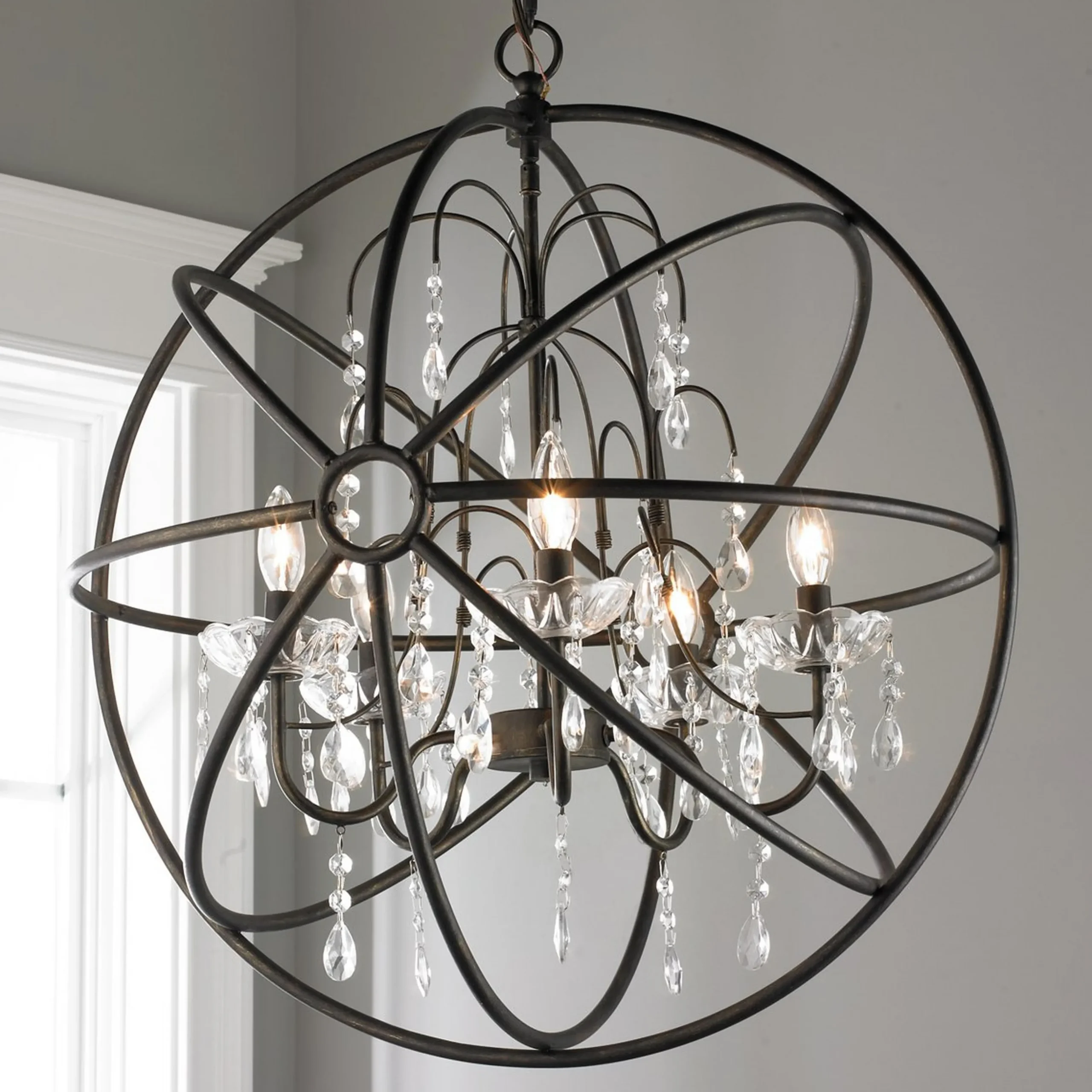 Crystal and Metal Orb Chandelier