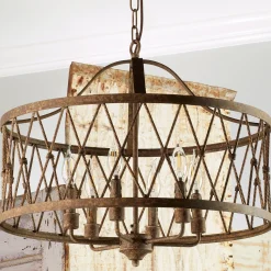 Faded Rustic Drum Cage Chandelier - 6 Light