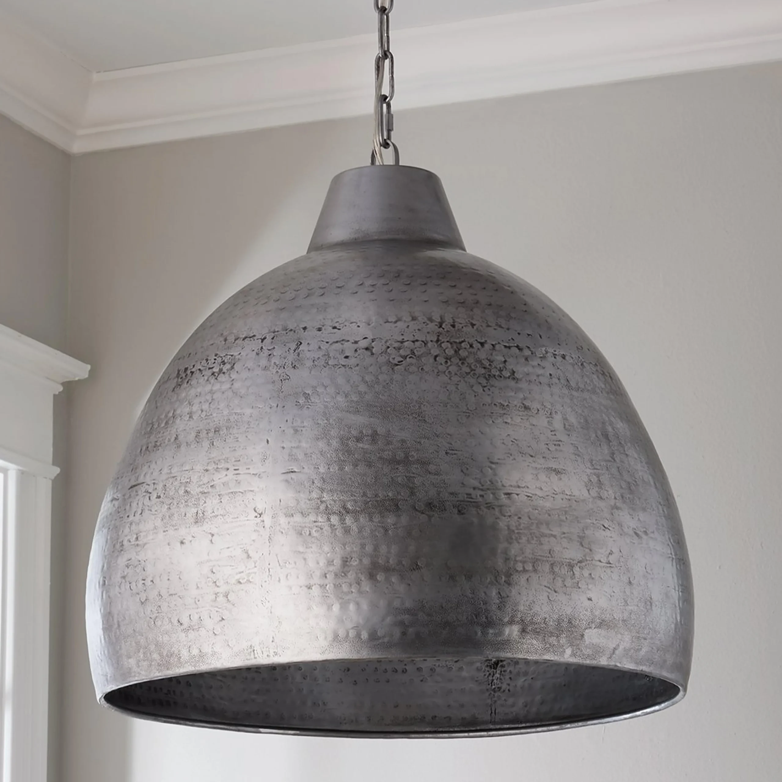Hammered Steel Oversized Dome Pendant