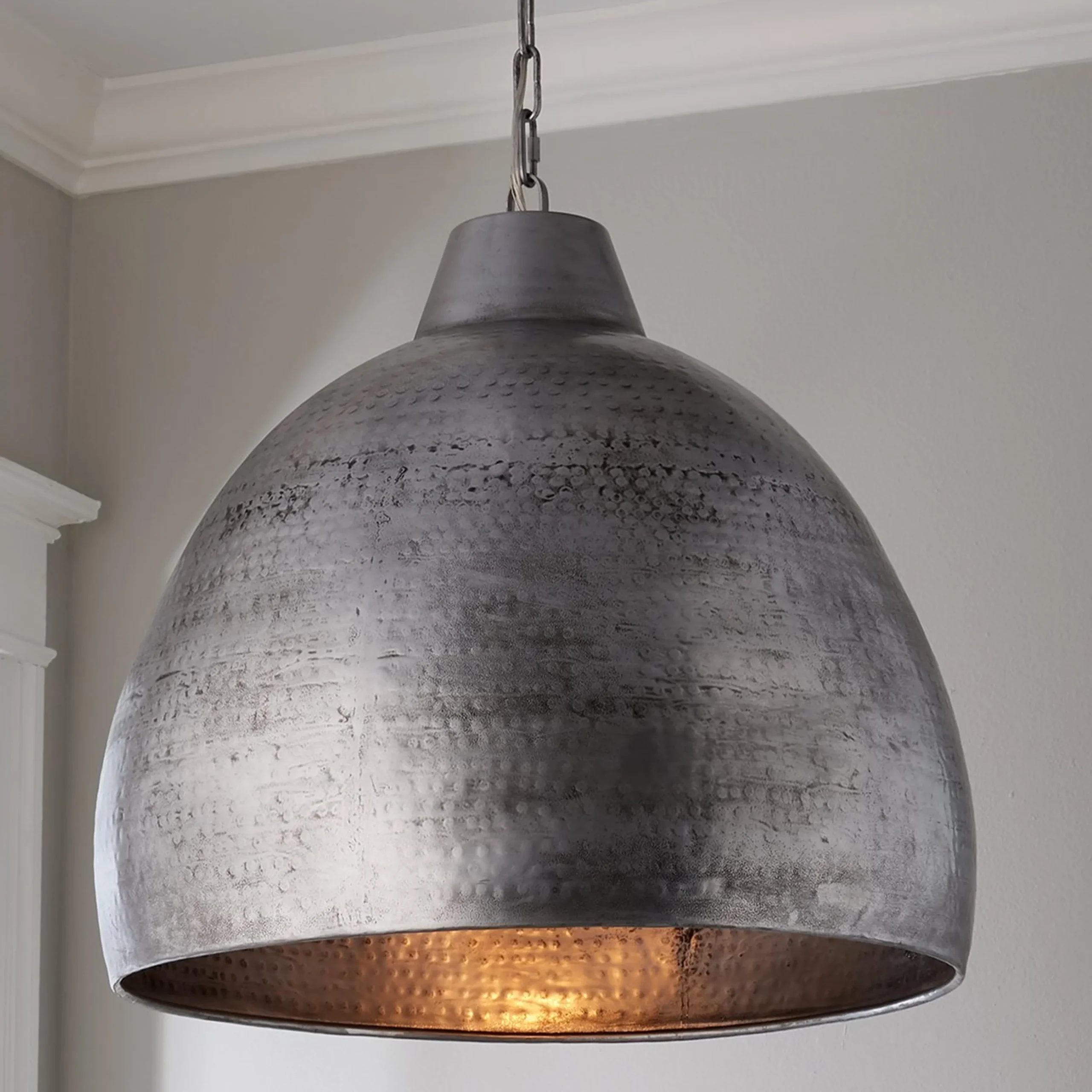 Hammered Steel Oversized Dome Pendant