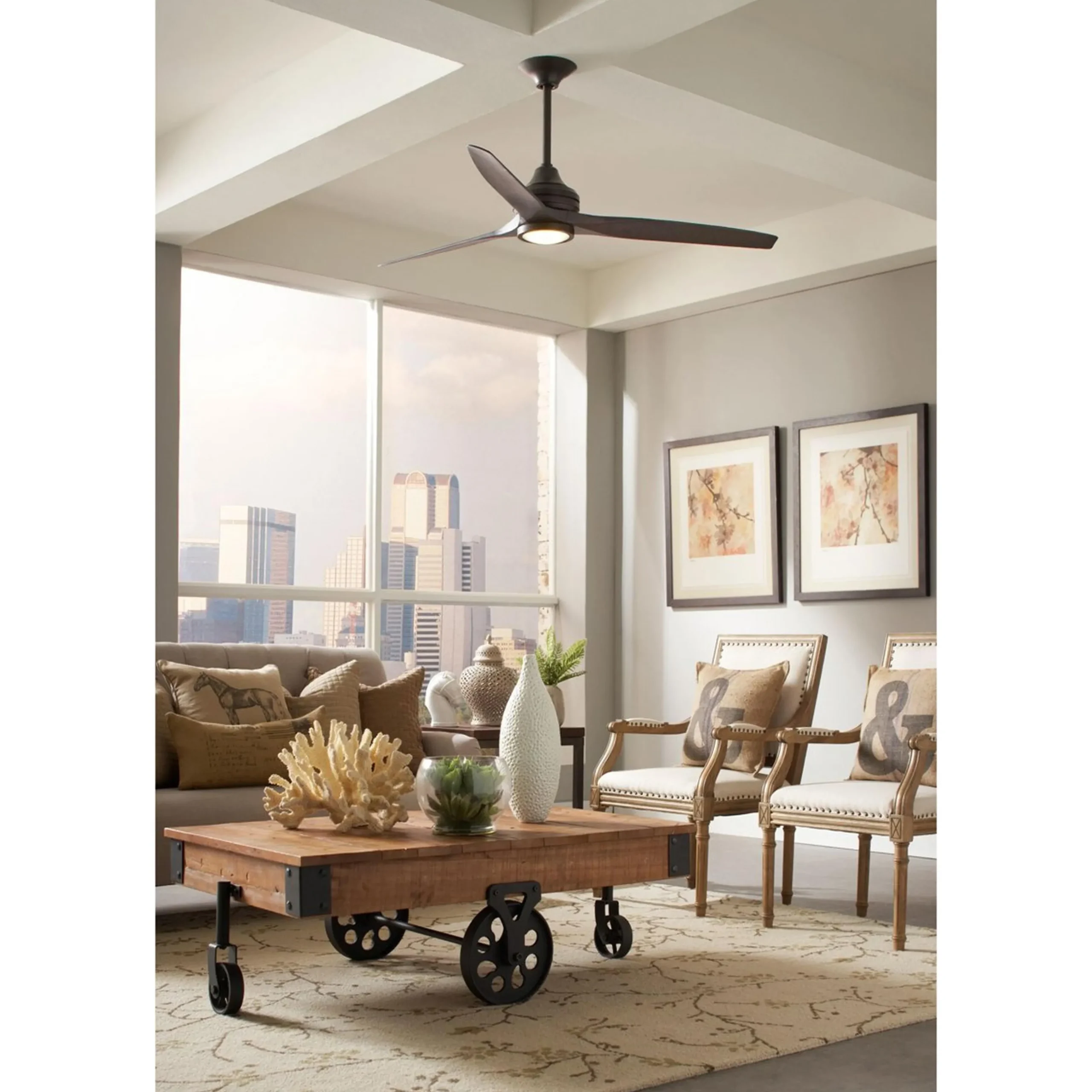 48" Indoor / Outdoor Metal and Wood LED Ceiling Fan