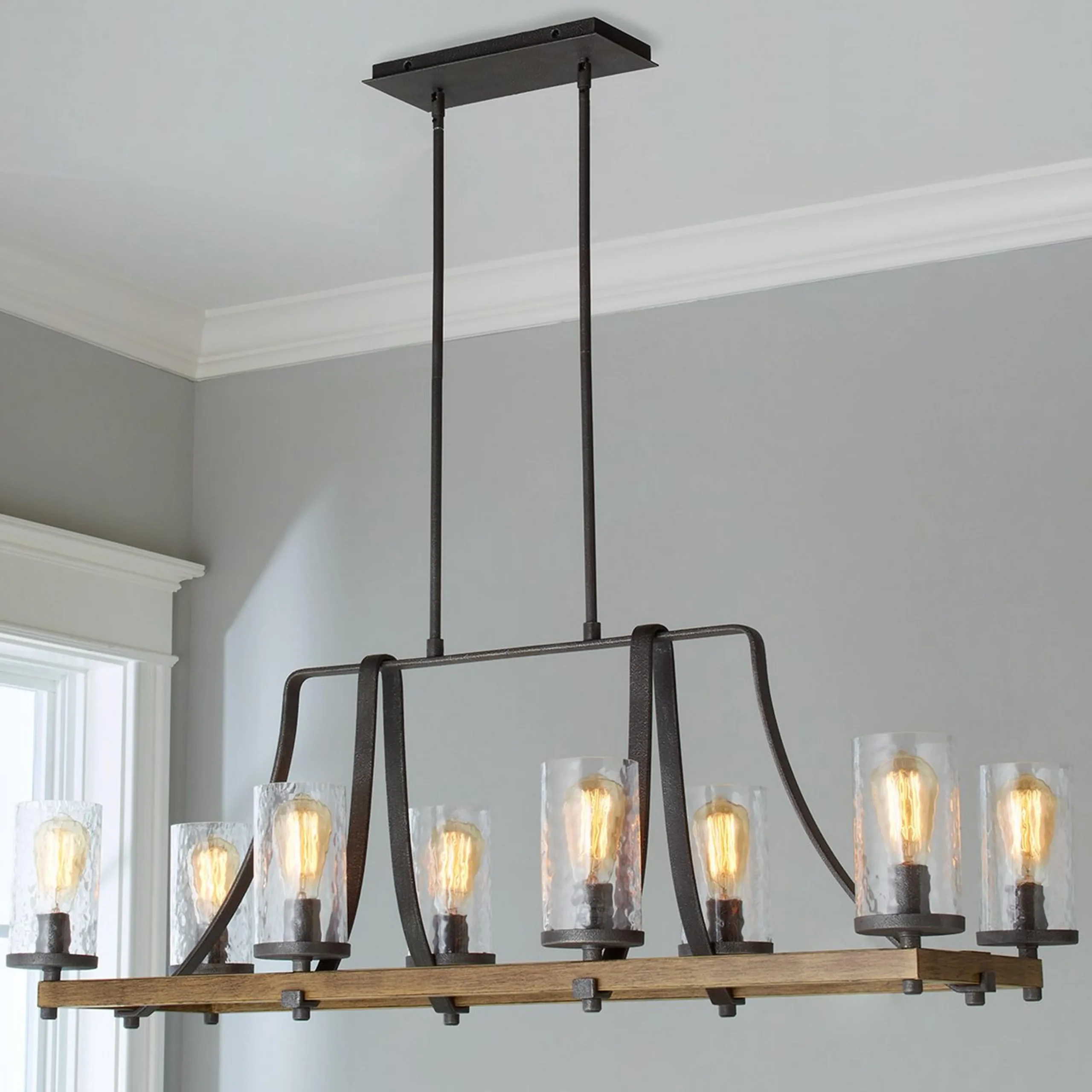 Industrial Farmhouse Wavy Glass Island Chandelier