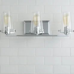 Modern Industrial Seeded Glass Vanity Light - 3 Light