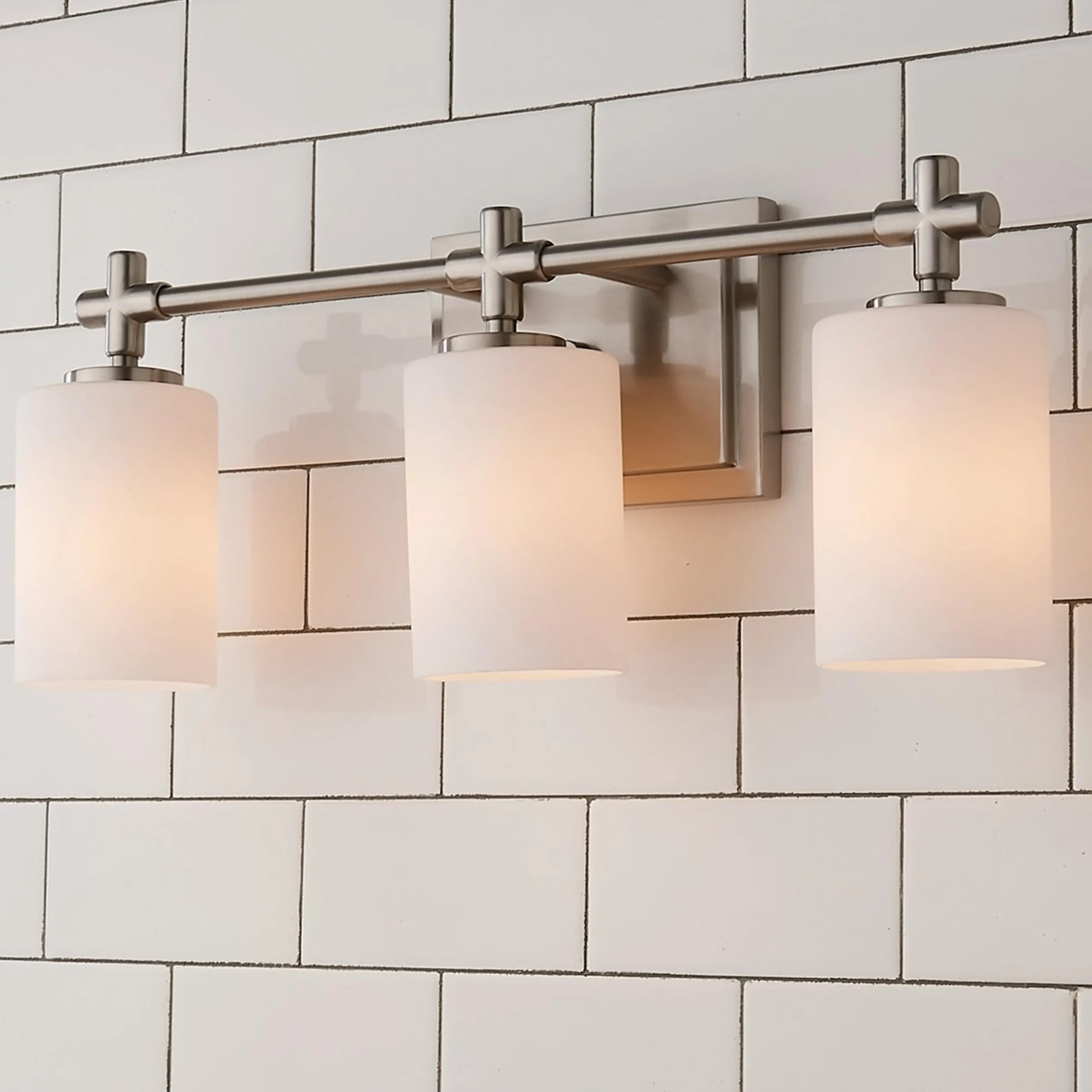 Modern Nickel and Opal Vanity Light - 3 Light
