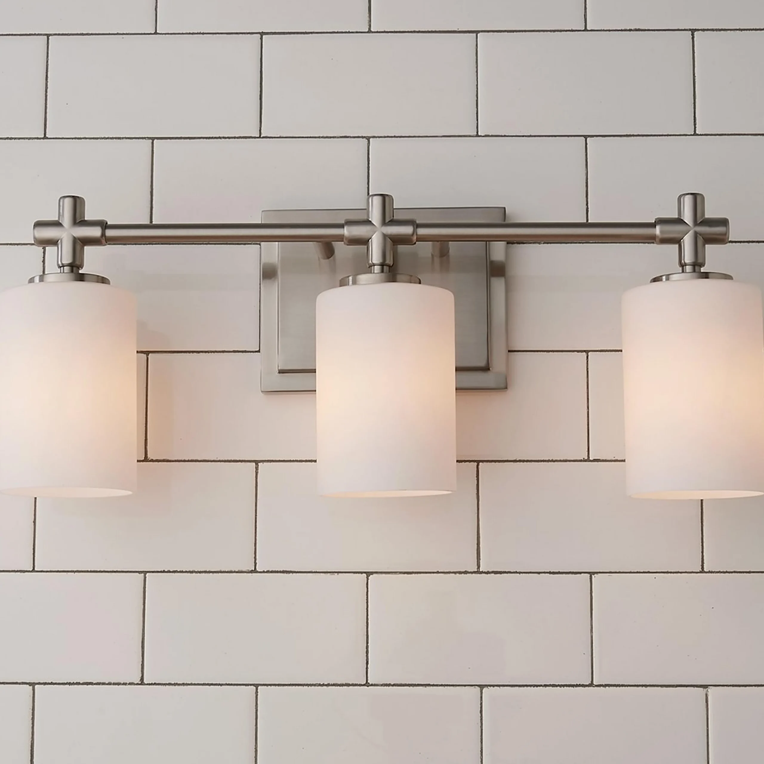 Modern Nickel and Opal Vanity Light - 3 Light