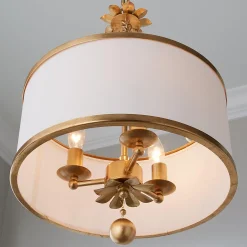 Olive Leaf Drum Shade Chandelier - 3 Light