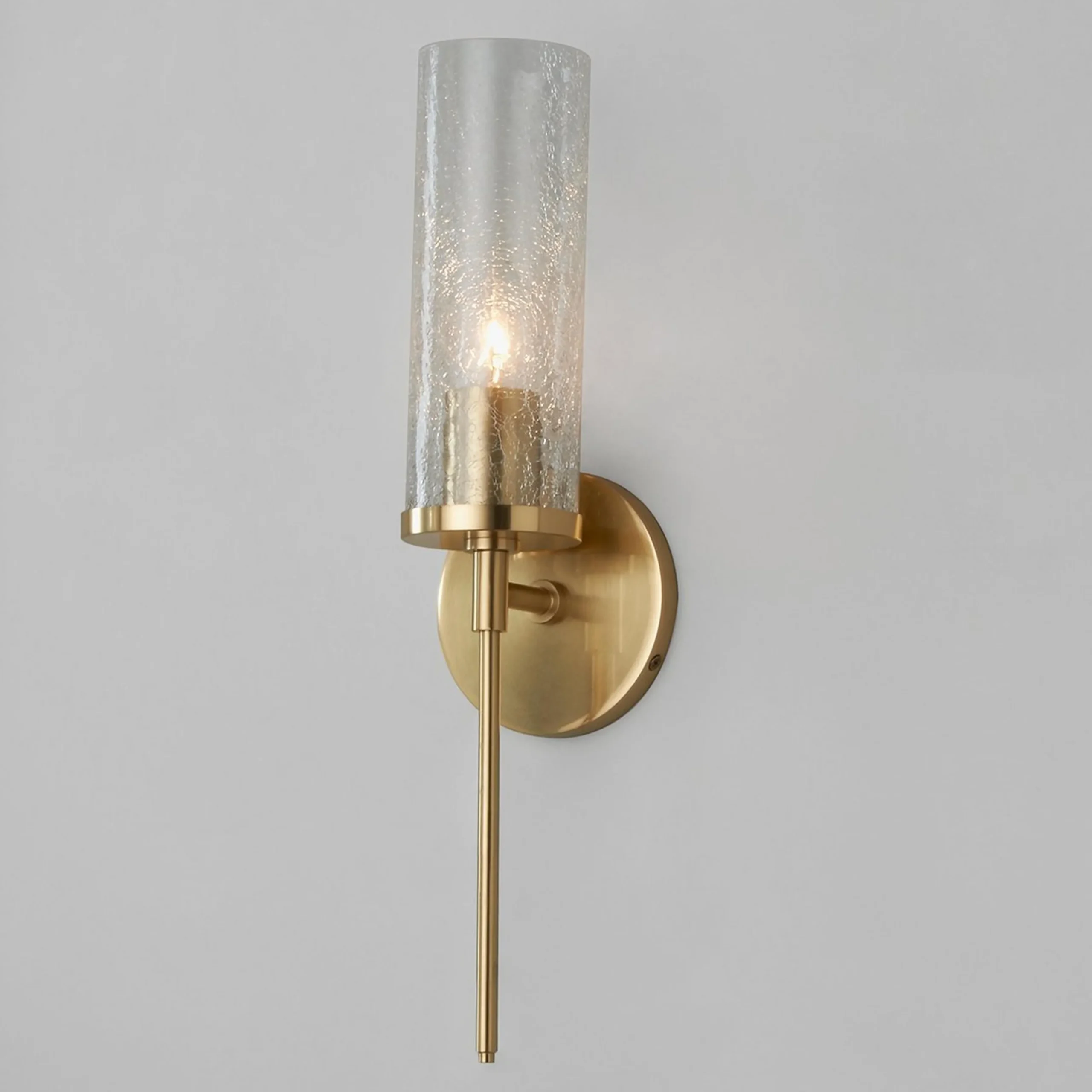 Pencil Arm and Crackle Glass Sconce