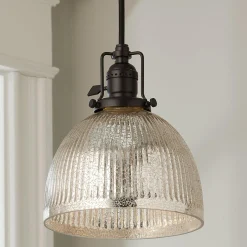 Ribbed Dome Mercury Glass Shade Pendant Light