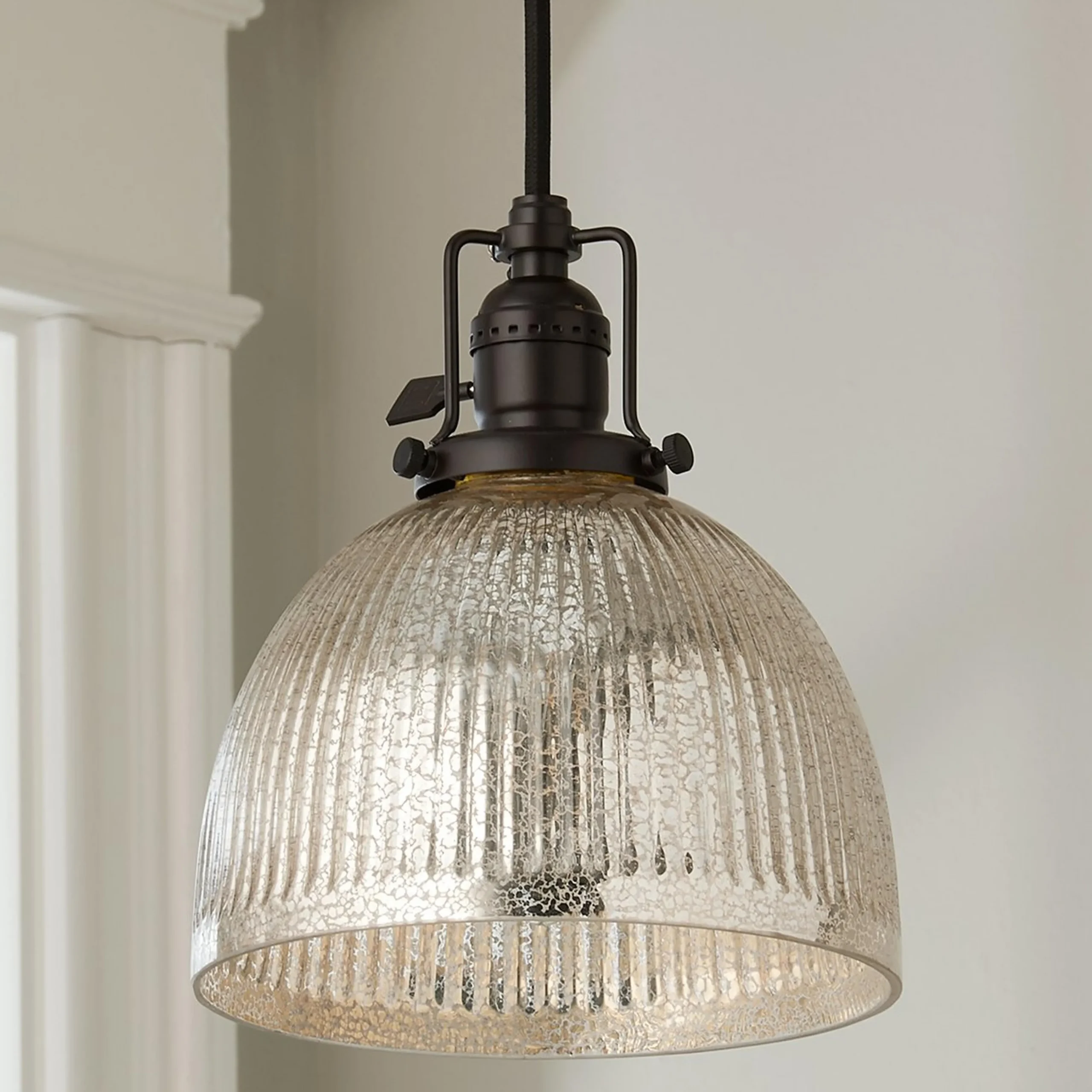 Ribbed Dome Mercury Glass Shade Pendant Light