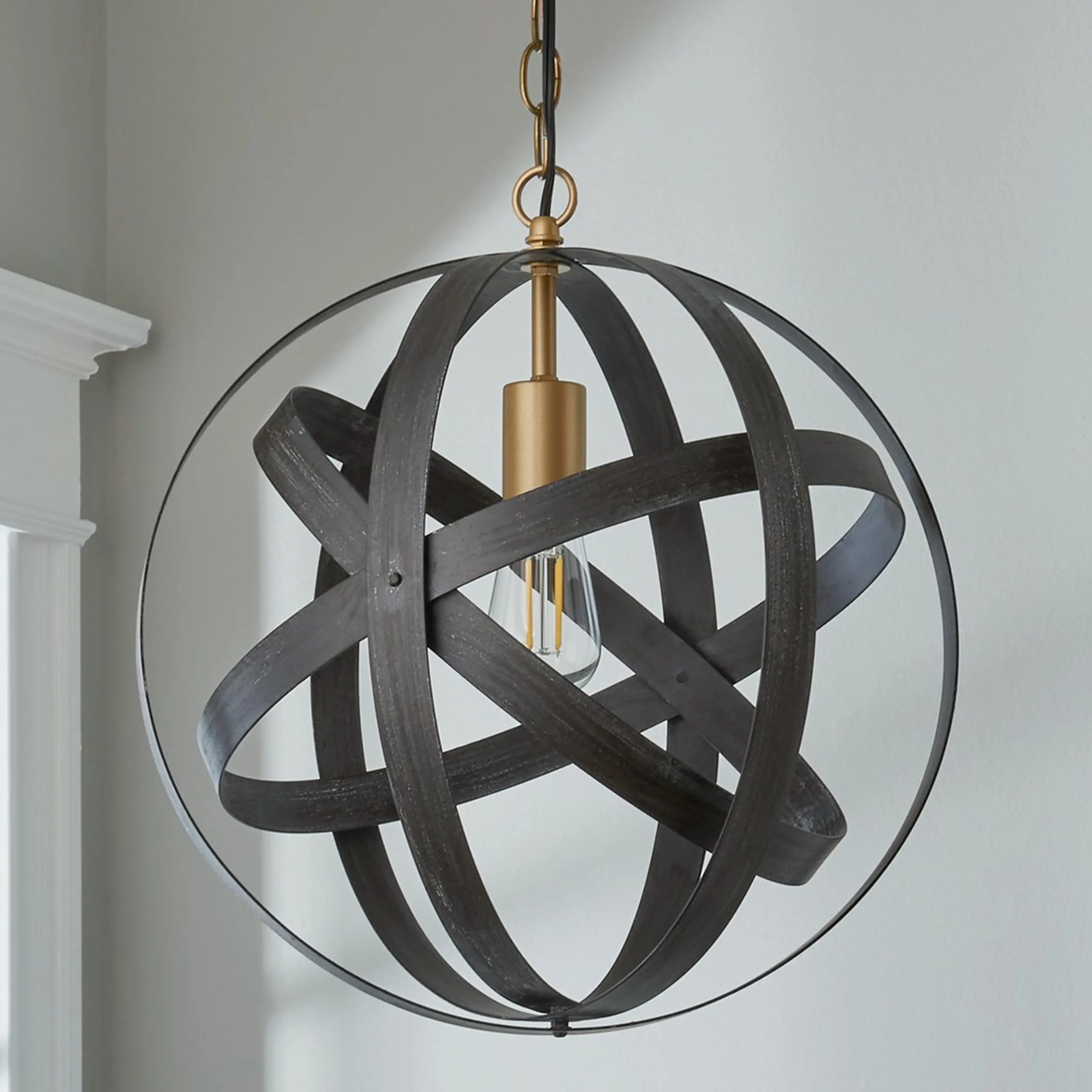 Rustic Metal Strap Globe Lantern - Small 1 Light