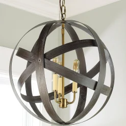 Rustic Metal Strap Globe Lantern - Medium 3 Light