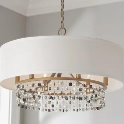 Shell and Crystal Drum Shade Chandelier