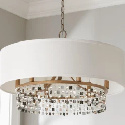Shell and Crystal Drum Shade Chandelier