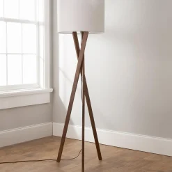 Sleek Wood Modern Tripod Floor Lamp