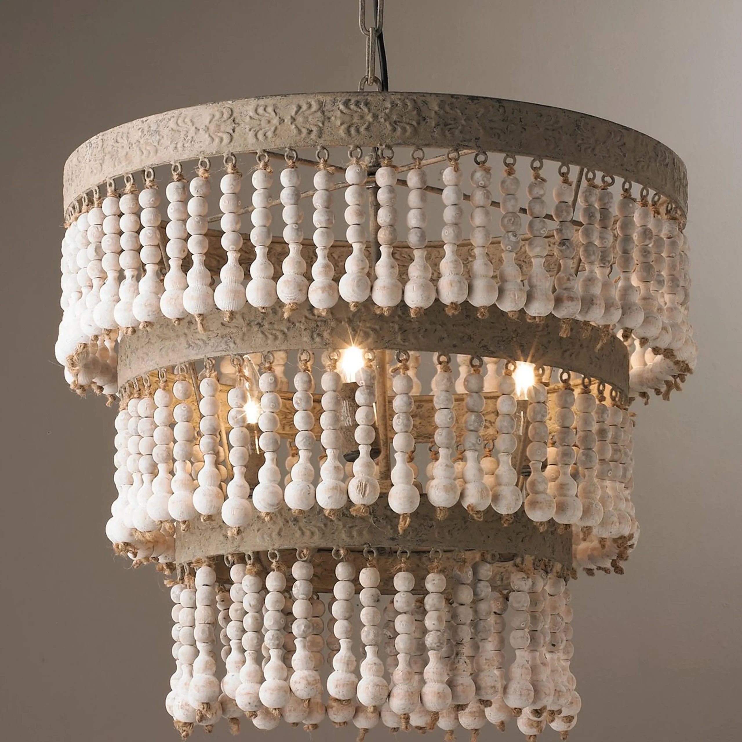 Three Tiered Wood Beaded Chandelier