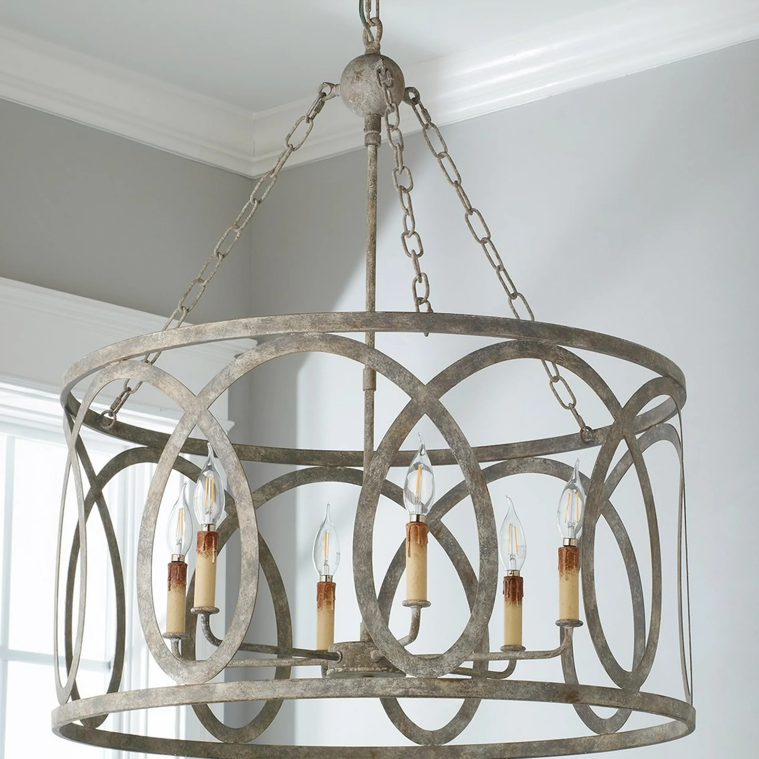 Transitional Cut Loop Drum Chandelier - 6 Light
