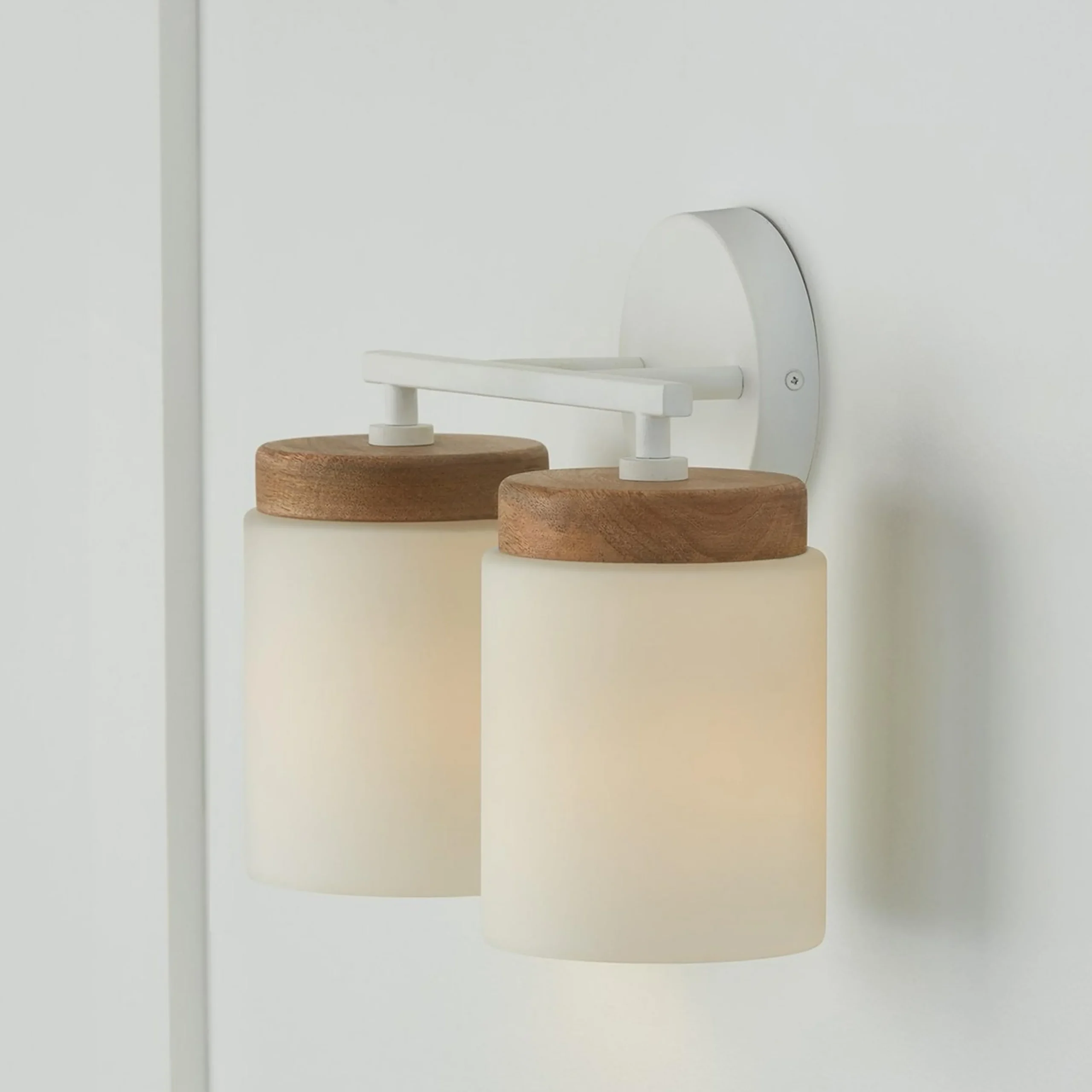 Wood Capped Vanity Light - 2 Light