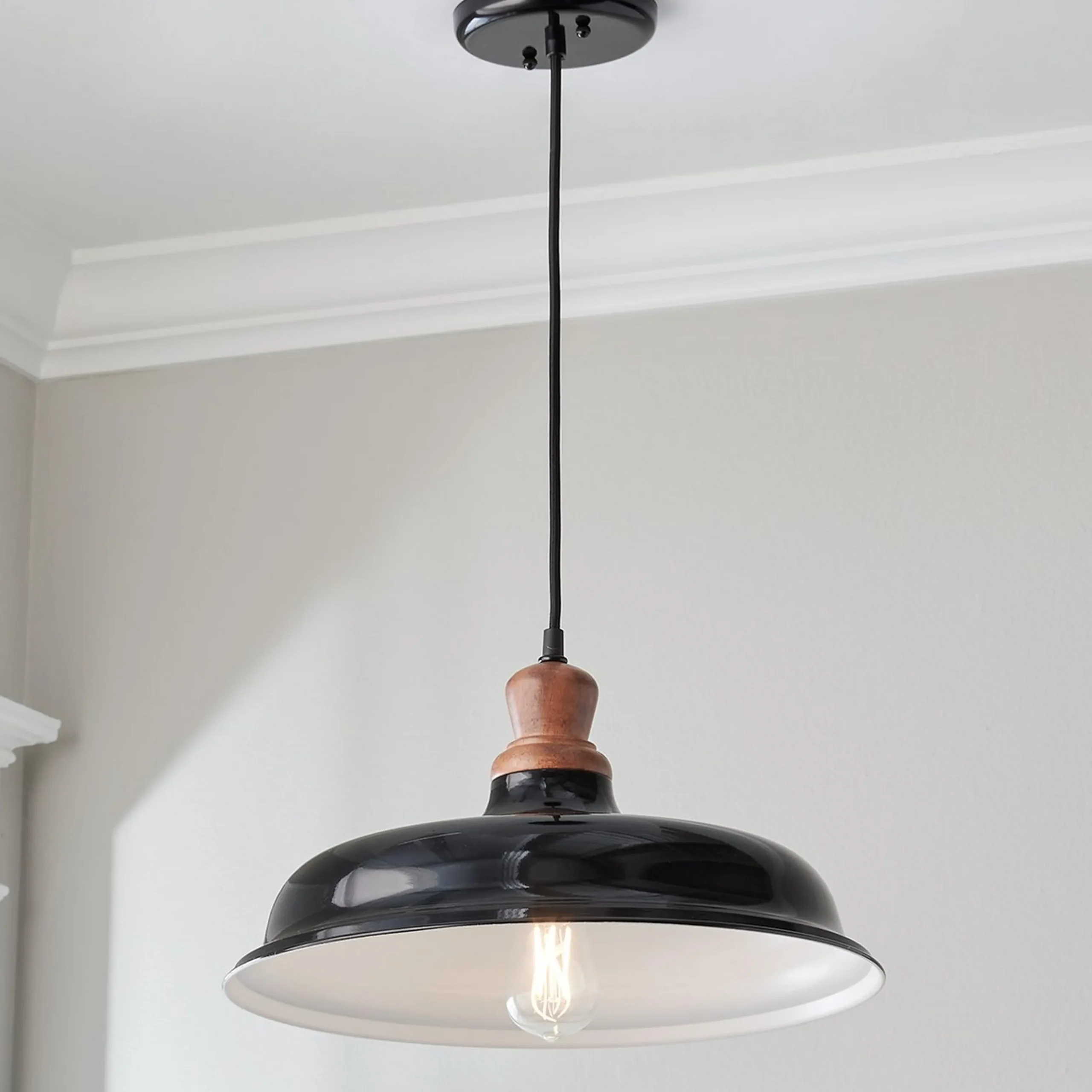Wood Capped Warehouse Pendant